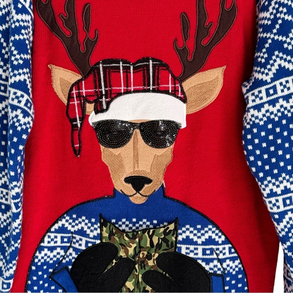 Jolly Sweaters Size XXL Beer Deer Men's Red/Blue Ugly Christmas Sweater